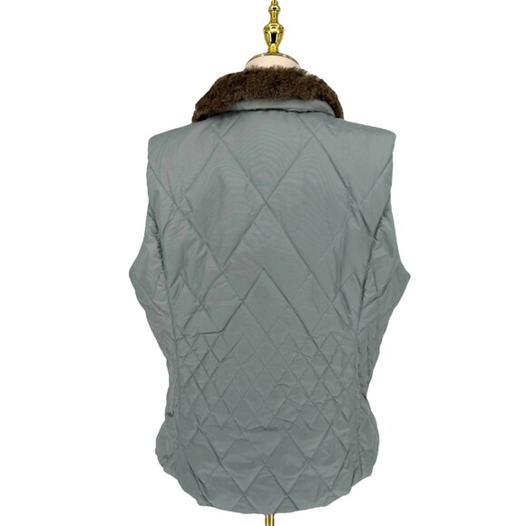 Eddie Bauer Quilted Vest Women's XL Goose Down Removable Faux Fur Collar Pockets - Picture 10 of 15